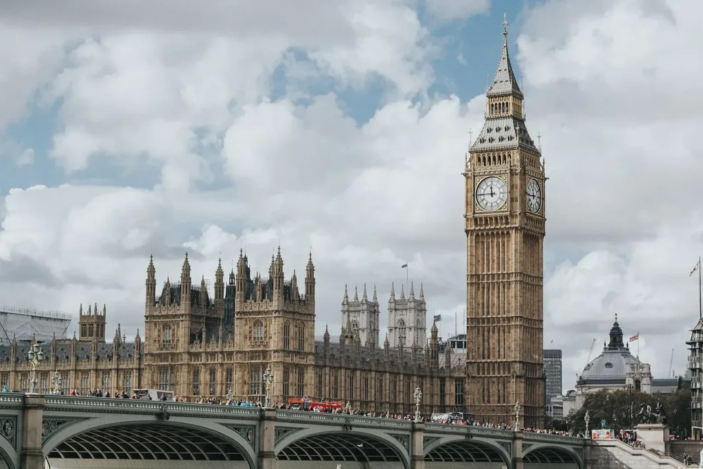 The Houses of Parliament and the Elizabeth Tower seen from Westminster Bridge
